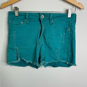 Woman’s Umgee Aqua Blue Shorts Distressed Size 28 Used GHV5